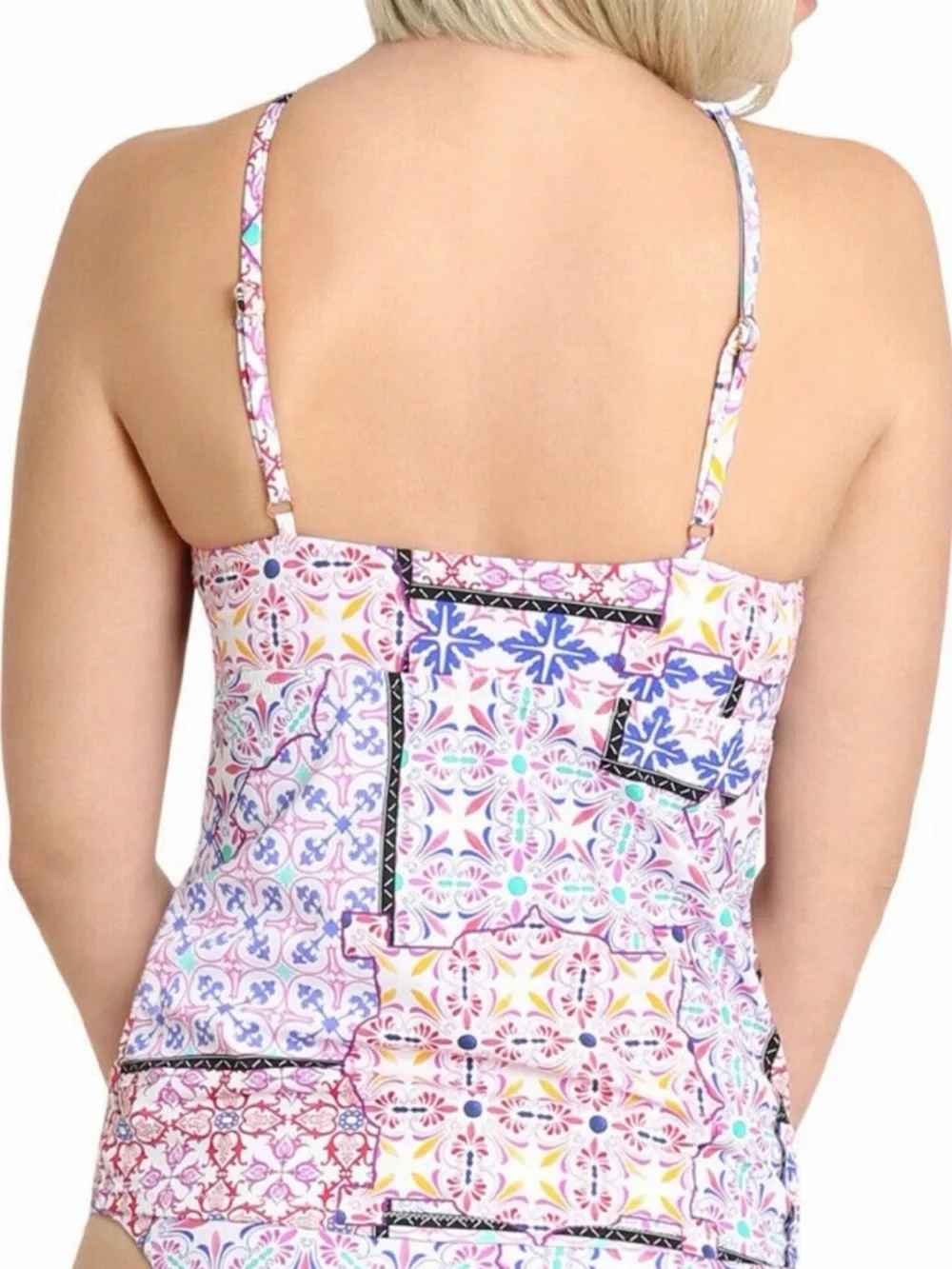 NWT Nanette Lepore Mueve Turkish Tiles patchwork print Tankini Top, size 4